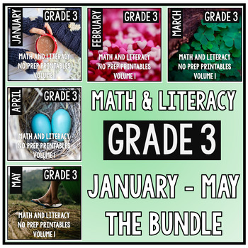 Preview of January - May BUNDLE Third Grade Math and Literacy Printables