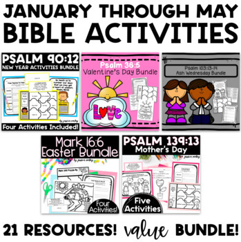 Preview of January-May Bible Activities 1 | New Year | Valentine | Ash | Easter | Mother's