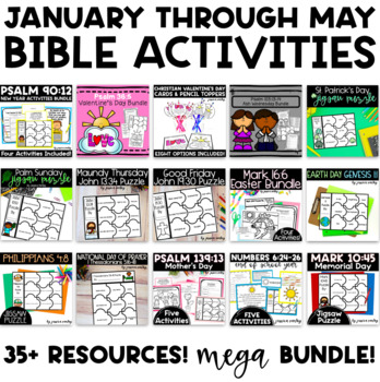 Preview of January-May Bible Activities 2 | New Year | Valentine | Ash | Easter | Mother's