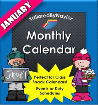 Preview of January Monthly Calendar