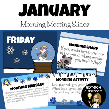 Preview of January Morning Meeting Slides | New Years, MLK, 2023 - 2024 Morning Meetings