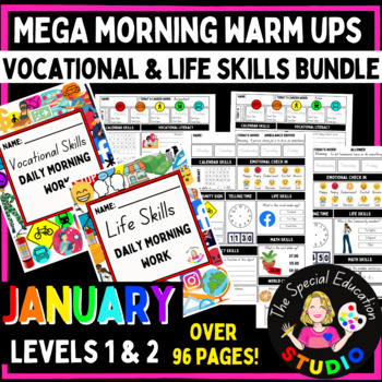 Preview of January Morning Work Bundle Special Education Life Skills & Vocational Warm Up