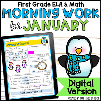 Preview of January Morning Work First Grade - Digital Spiral Review in Google Slides™