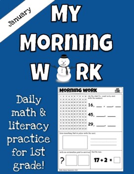 Preview of January Morning Work For First Grade - Daily Math and Literacy Practice