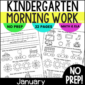Preview of January Morning Work, Winter Kindergarten Morning Work Activities