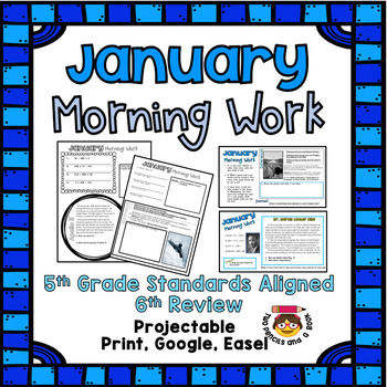 Preview of January Morning Work for 5th Grade No Prep Winter Bellringers 6th Review