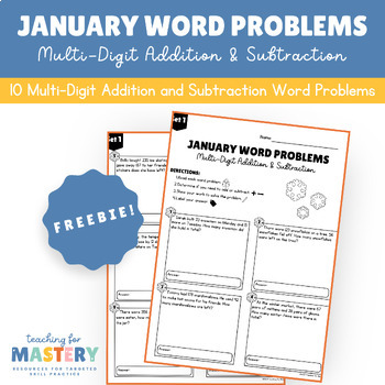 Preview of January Multi-Digit Addition and Subtraction Word Problems FREEBIE