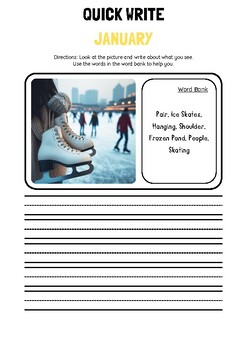 Preview of January NEW YEAR 2024 Write Quick Activity: Picture-Based Writing-20 Subjects