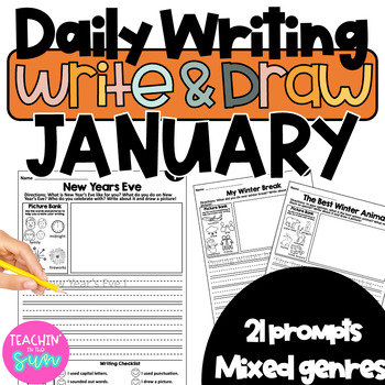 Preview of January NO PREP Daily Writes Daily Writing Prompts Write & Draw Sentence Starter