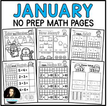 Preview of DOLLAR DEAL January NO PREP Math Worksheets Counting Adding and Ten Frames