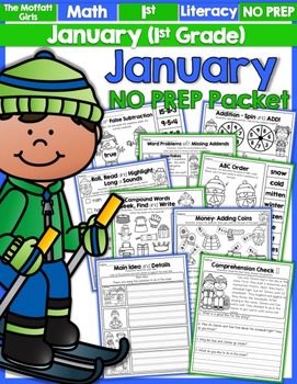 Preview of January NO PREP Math and Literacy (1st Grade)