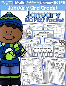 Preview of January NO PREP Math and Literacy (3rd Grade)