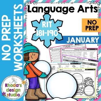 Preview of January: NWEA NO Prep ELA Reading Practice Worksheets RIT Band 181-190 Spiral