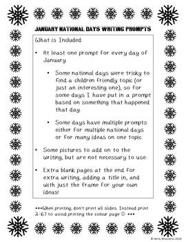 January National Day Writing Prompts by Hello Miss Jello | TPT