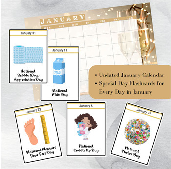 Preview of January National Days Flashcards and FREE Undated January Printable Calendar