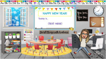 Preview of January New Year Virtual Bitmoji Classroom