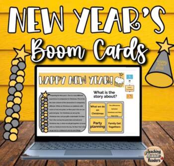 Preview of January New Year's Eve Boom Cards Reading Comprehension