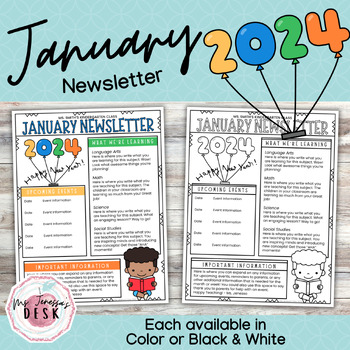 January Newsletter 2023, 2024, 2025, and 2026 Template *Editable
