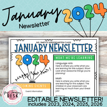 Preview of January Newsletter 2023, 2024, 2025, and 2026 Template *Editable