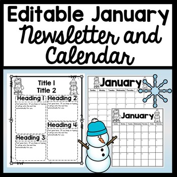 January Newsletter Template Editable Calendar {Editable January
