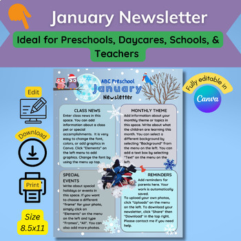Preview of January Newsletter Template, Fully Editable in Canva
