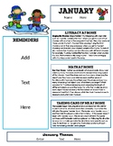 January Newsletter Template with Home Connections for Preschool
