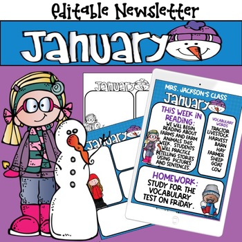 January Newsletter Digital & Printable Editable Monthly Weekly | TPT