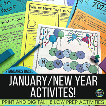 Preview of January No Prep Activities - "Happy New Year" activities - Print and Digital