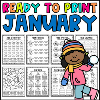 Preview of January No Prep Worksheets | New Years Workbook | Ready to Print