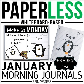 Preview of January Paperless 1st & 2nd Grade Morning Work {Whiteboard-based & EDITABLE}