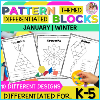 Preview of January Pattern Blocks | Shapes Puzzles for Math Centers | 2D Shape Puzzles