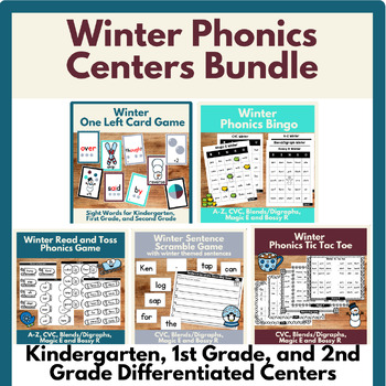 Preview of January Phonics Games Bundle Differentiated Literacy Centers/Activities K-2