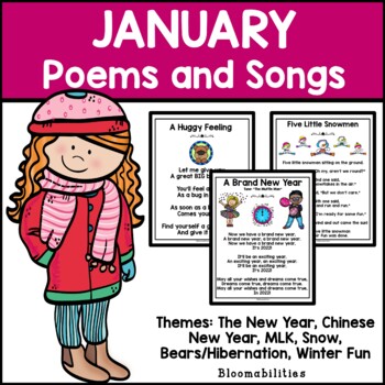 Preview of January Poems and Songs for Poetry Unit (Printable) and Google Slides