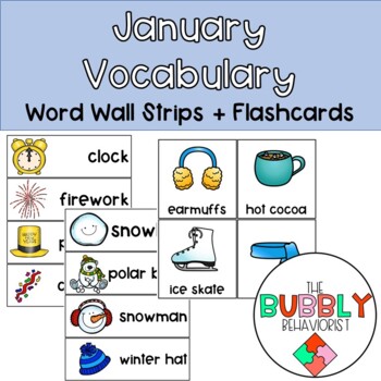 Preview of January Pre-K Vocabulary Word Wall + Flashcards