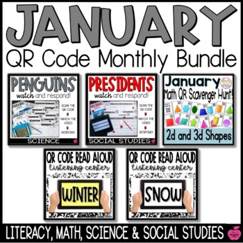 Preview of January QR Codes | Language Arts, Math, Science, and Social Studies