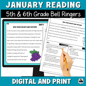 Preview of January Reading Bell Ringers for Middle School ELA/ESL for 5th and 6th Grade