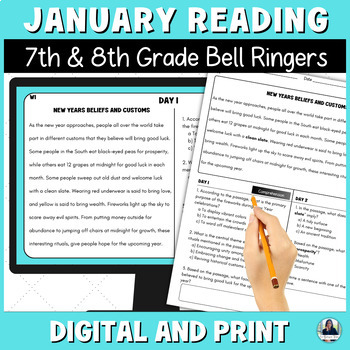 Preview of January Reading Bell Ringers for Middle School ELA/ESL for 7th and 8th Grade