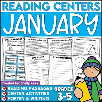 Preview of January Reading Comprehension Passages & ELA Centers 