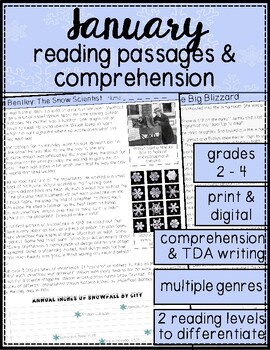 Preview of Reading Comprehension Passages with Questions - January Leveled Passages