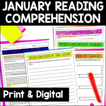Preview of January Reading Comprehension Passages | Monthly Reading Passages