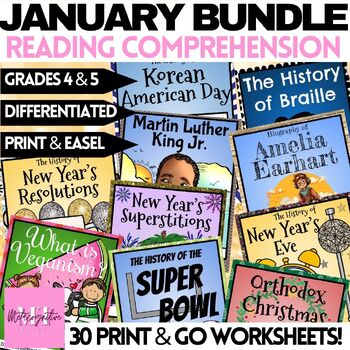 Preview of January Reading Comprehension Worksheet Bundle