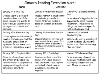 January Reading Log Packet for Intermediate Students by Smart Chick