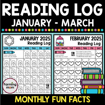 Preview of January Reading Log Winter Coloring Pages 2025 Calendar