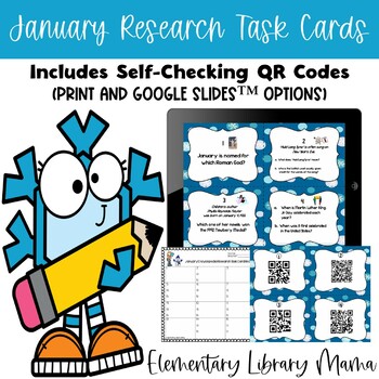 Preview of January Research Task Cards with Self-Checking QR Codes