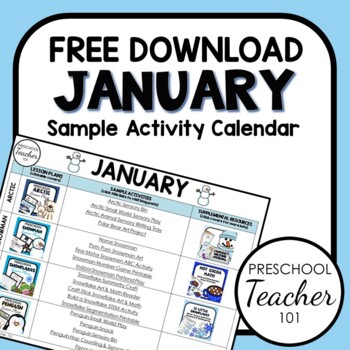 Preview of January Sample Activity Calendar for PreK and K Winter Activities