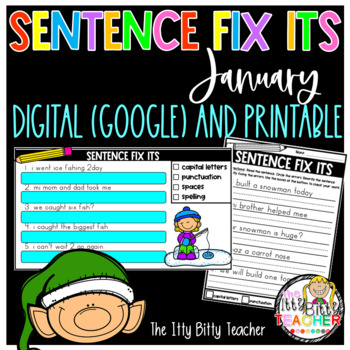 Preview of January Sentence Fix Its Digital (Google Classroom) and Printable