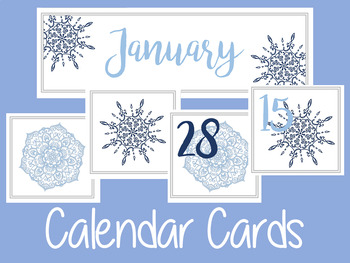 January Snowflake Calendar Cards; Pocket Calendar Numbers | TpT