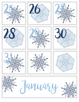 january snowflake calendar cards pocket calendar numbers