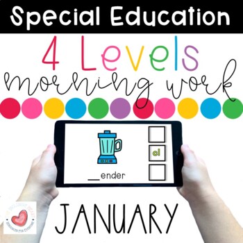 Preview of January Special Education Morning Work Bundle-4 Levels-Boom Cards™