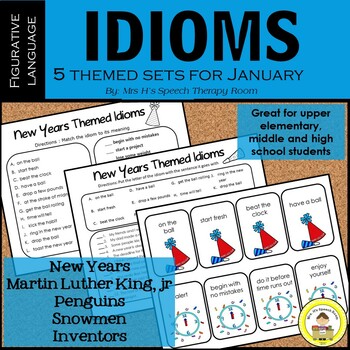Preview of January Speech Therapy Idioms - Upper Elementary, Middle School,  High School